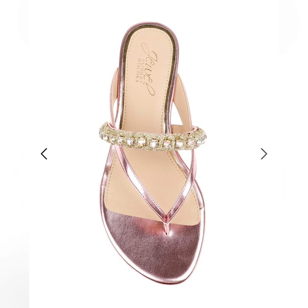 🆕 NWT Badgley Mischka Metallic Pink Odina Artisanal Flat Sandals Size 8